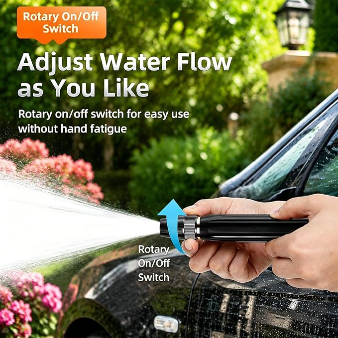2026 Upgrade Heavy Duty High Pressure Hose Nozzle, Adjustable Booster Home High Pressure Car Wash Water Gun with Booster Nozzle, All Metal Jet Sweeper Nozzle for Car Wash, Patio (2PCS)