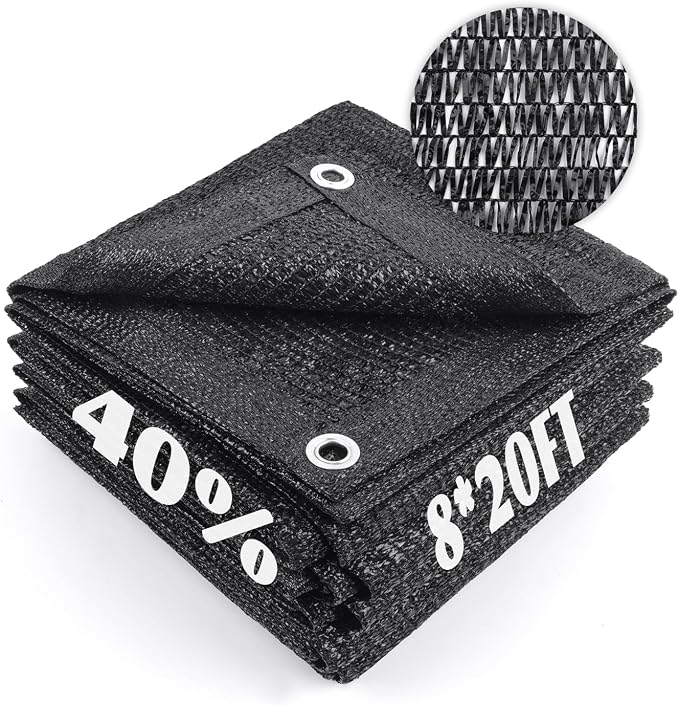 Cool Area 40% Sun Shade Cloth Mesh Tarp with Grommets for Plant Cover 8x20ft Patio Canopy Garden Pergola Greenhouse Car Barn Kennel Black