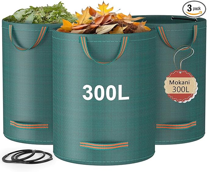 Mokani Reusable Yard Waste Bags, 79 Gallon Lawn and Leaf Bags 3 Packs, Heavy Duty Garden Bags With Reinforced Handles, Camping Yard Recycling Leaf Bag for Leaves