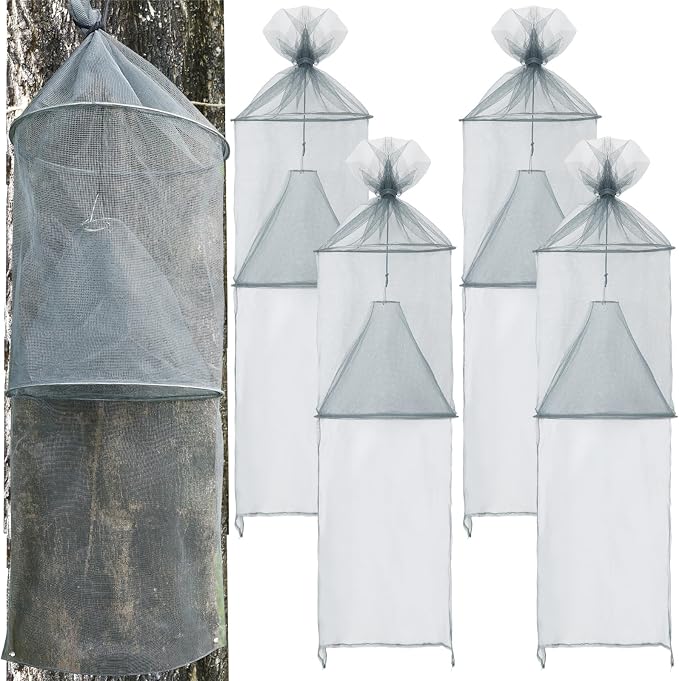 Qualirey 4 Pack Spotted Lanternfly Traps Lantern Fly Killer Mesh Tree Trap with Jute Rope and Nails Effective Way to Catch Lantern Flies and Nymphs (Grey)
