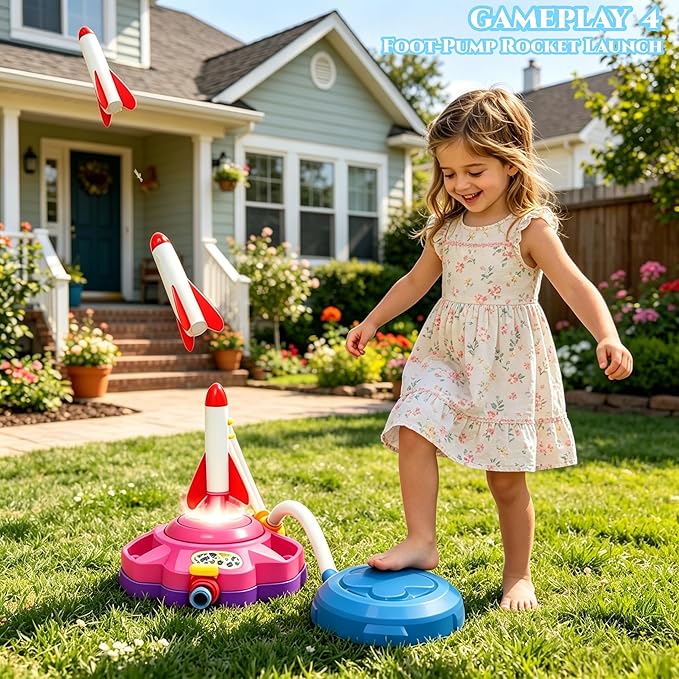 4-in-1 Upgraded Water Sprinkler Toy,Water-Spraying Rocket,Water Baseball,360°Rotating Sprinkler,Foot-Pump Rocket Launch,Outdoor/Yard/Garden/Lawn/Pool Summer Water Game for Kids Age3 4 5 6 7 8Boy Girls