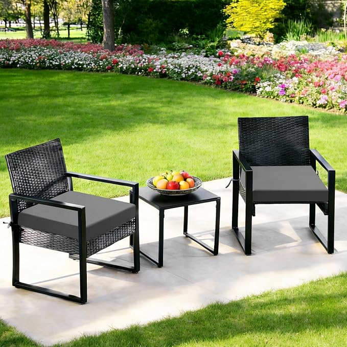 Outdoor Chair Cushions set of 4, 19x19x3 Inch Waterproof & Fade Resistant Patio Furniture Seat Cushions with Ties, Square Outdoor Dining Chair Cushions for Lawn, Garden, Deck & Yard, Dark Grey