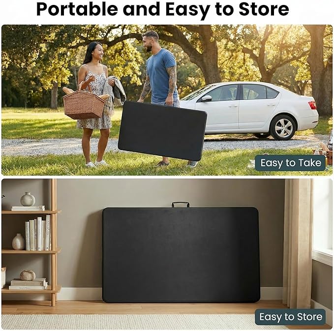 5 Pack of 8 Foot Foldable Table with Built in Handle & Steel Legs, 8FT Portable Heavy Duty Plastic Folding Tables for Parties, Dining, Wedding, Events, Picnic, Indoor & Outdoor, Camping, Utility