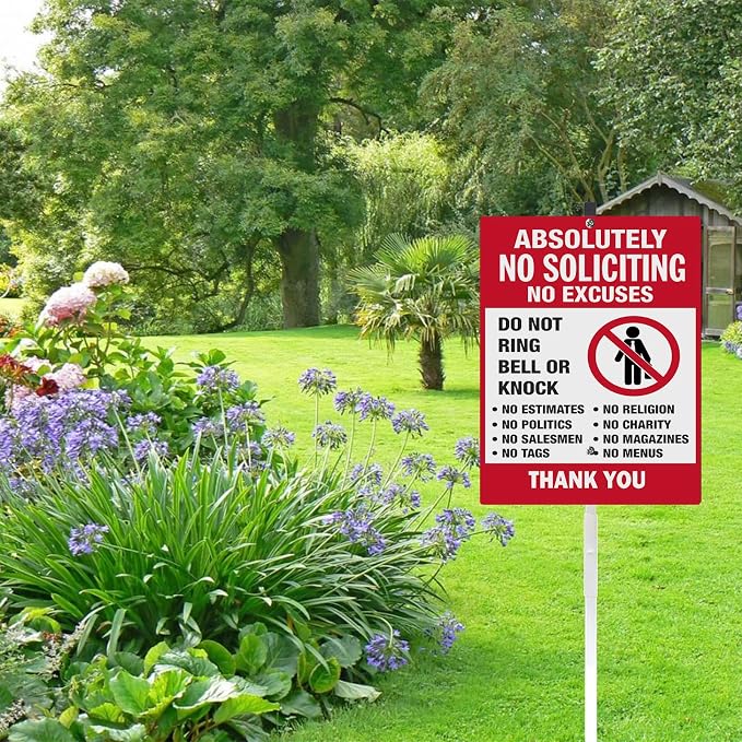 No Soliciting Sign for House Yard Sign With Stakes No Solicitors Do Not Ring Bell Reflective Aluminum Yard Signs Rust Free For Lawn Garden Neighborhood ((8x12) IN