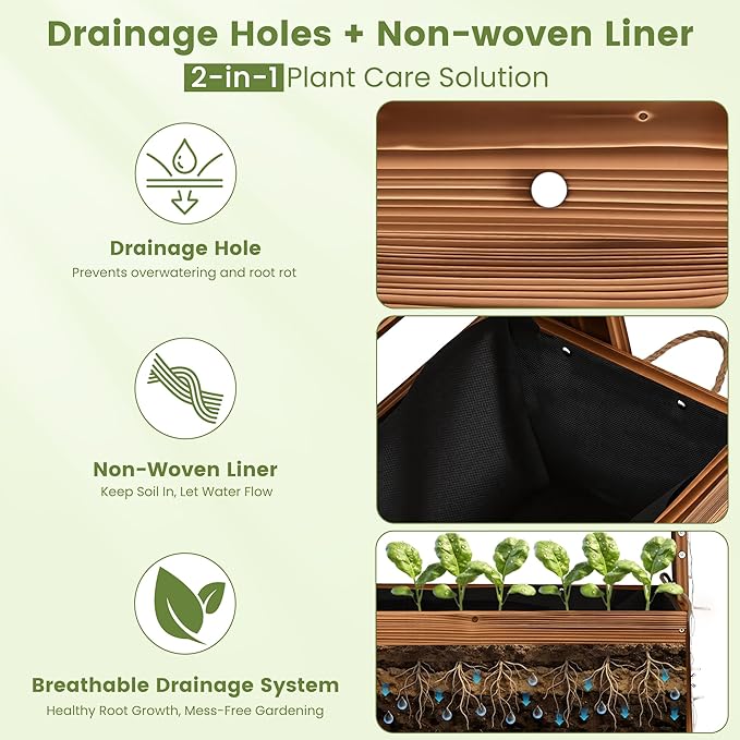 2026 Upgraded 4-Tier Wooden Vertical Raised Garden Bed with 11-Mode LED Lights and 3 Timer Settings, 51" H Wall-Leaning Tiered Planter Box with Tilt-Out Boxes, Liner & Drainage Holes for Patio