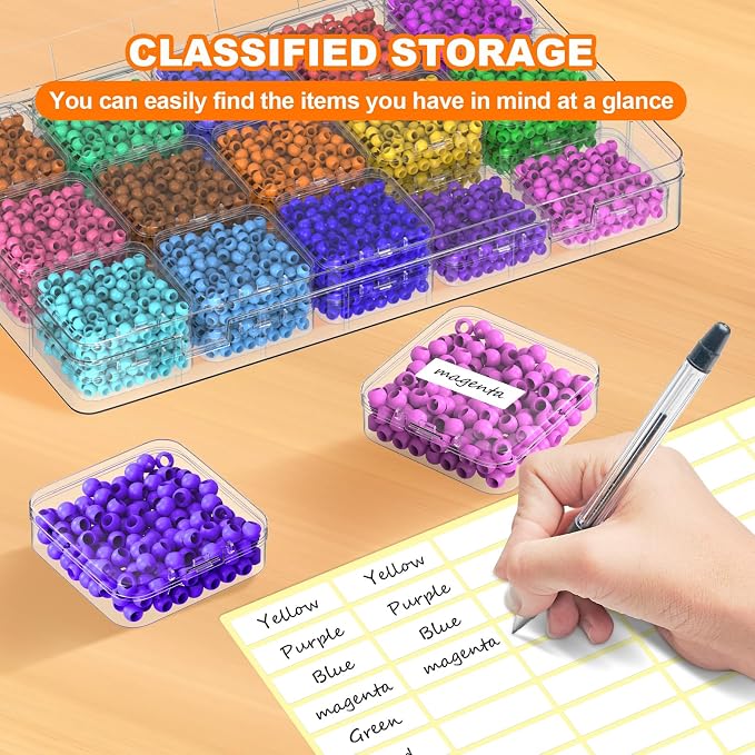 Bead Organizer Box, 30 Pcs Clear Plastic Storage Containers Features Hinged Lid and Labels, Craft Storage Box for Jewelry, Diamonds, Clay Beads, Bracelets, Screws, Seeds, Small Parts