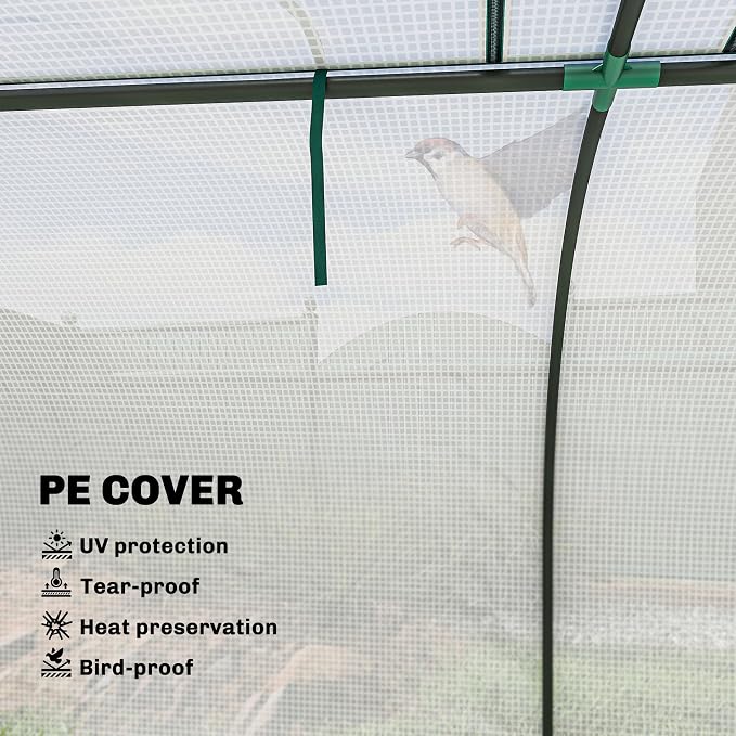 Outsunny Mini Greenhouse, 177.2" x 39.4" x 31.5" Portable Greenhouse with 4 Roll-Up Doors, PE Cover, Small Green House for Indoor Outdoor, White