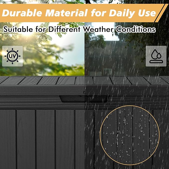 Fancyango 45 Gallon Outdoor Deck Box Waterproof, Storage Box for Patio, Resin Storage Bench Lockable for Garden Tools, Package Delivery, Black