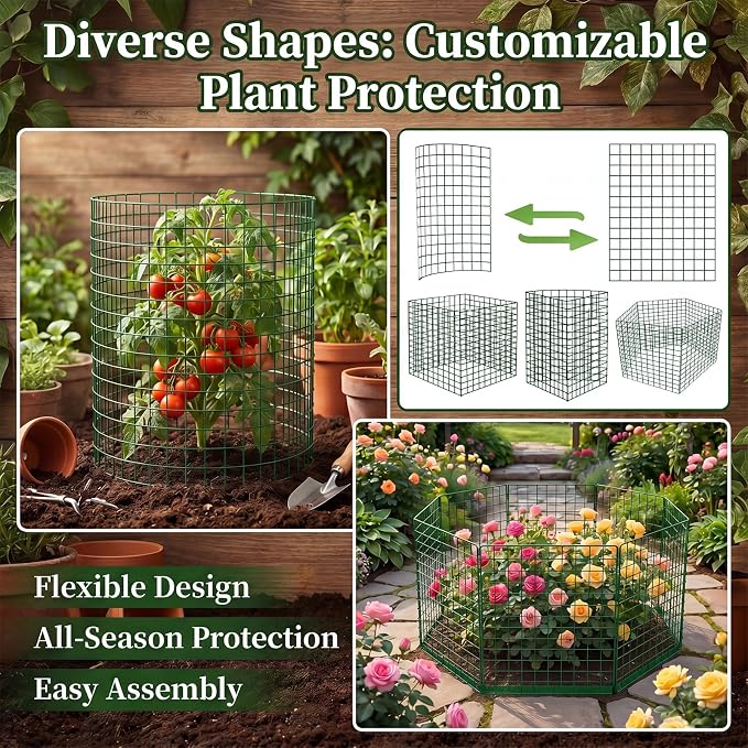 15 Packs Plant Protectors from Animals, 45Pcs 12"x 16" Large Metal Wire Mesh Garden Plant Cages for Outdoor Gardening, Chicken Wire Cloche Plant Cages for Rabbits with Zip Ties & Stakes(Green)