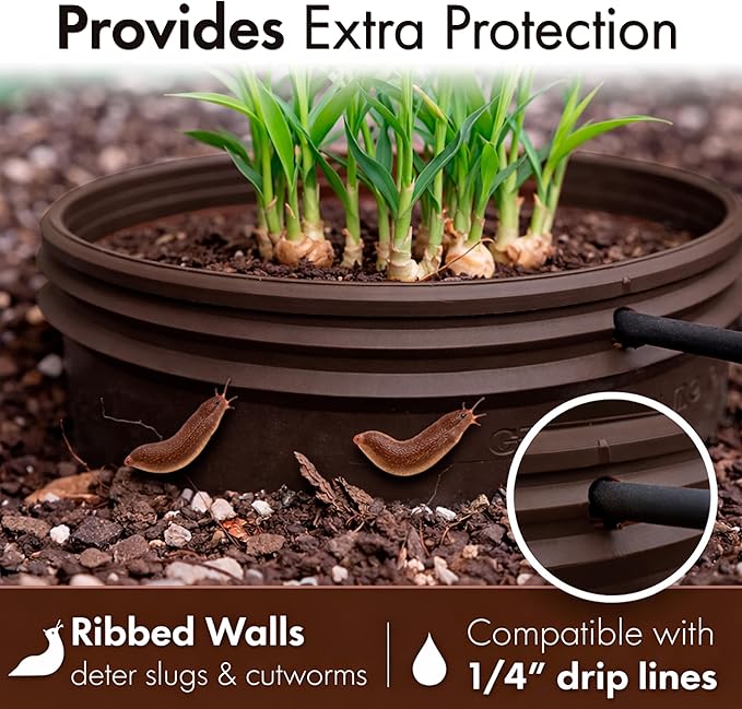 7 inch Solid Planting Grow Rings | 12 Pack Earth Brown | One-Piece Design for Deep Root Watering Veggies, Herbs & Flowers | Mulch & Soil Barrier | Deter Slugs and Cutworms | Heavy Duty | Made in USA