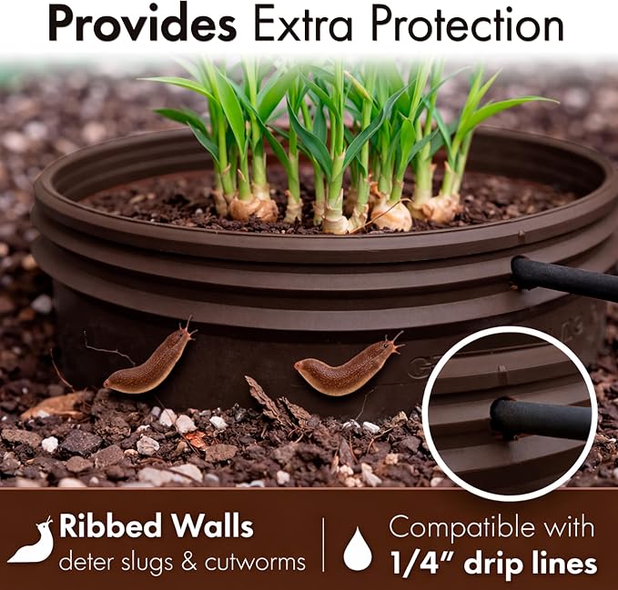 7 inch solid Planting Grow Rings | 24 Pack Earth Brown | One-Piece Design for Deep Root Watering Veggies, Herbs & Flowers | Mulch & Soil Barrier | Deter Slugs and Cutworms | Heavy Duty | Made in USA