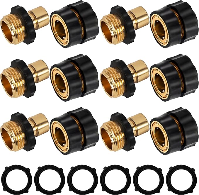 Xiny Tool 3/4 Inch Garden Hose Quick Connect, Quick Connect Garden Hose Fittings, Male and Female Water Quick Release Hose Connector (6 Pack)