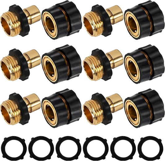 Xiny Tool 3/4 Inch Garden Hose Quick Connect, Quick Connect Garden Hose Fittings, Male and Female Water Quick Release Hose Connector (6 Pack)
