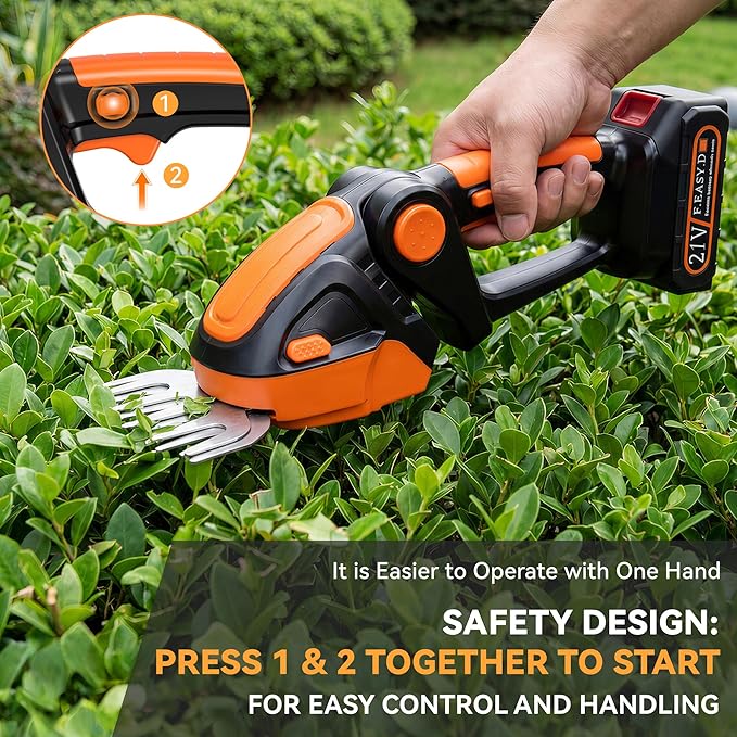 2 in 1 Cordless Hedge Grass Trimmer, 55W Electric Small Handheld Bush Trimmer with 2X 1.5Ah Batteries, Garden Shears with 2 Blades for Lawn & Shrub Pruning