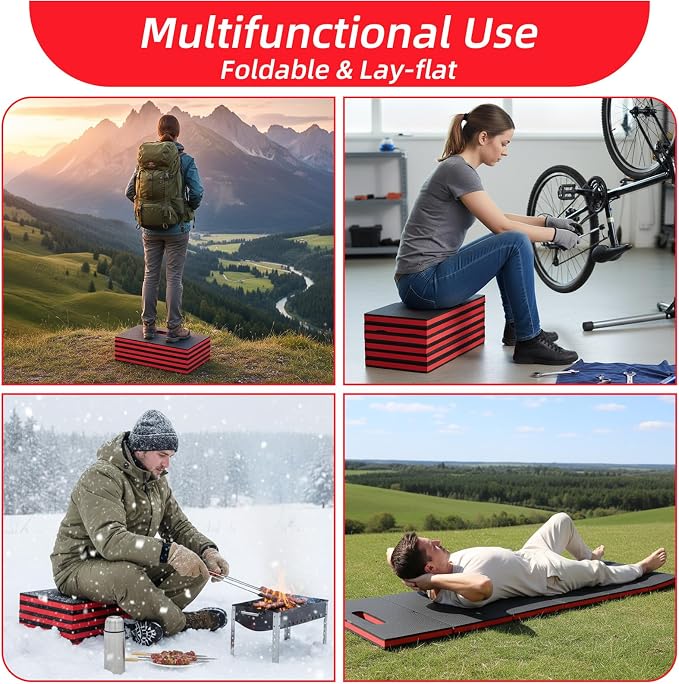 Kifmurase 1" Foldable Thick Kneeling Pad, 5 Fold Comfortable EVA Foam Knee Pads, Waterproof Mechanic Kneeling Pad with Handle, High-Density Cushion Mat for Gardening, Workout, Exercise, Mechanic