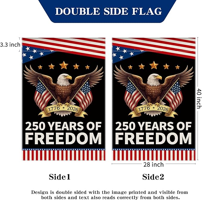 250th Anniversary America Garden Flag, 250 Anniversary USA Flag Patriotic Banner 250 Years of Freedom Yard Sign Eagle Design 4th of July Double-Sided Waterproof 1776-2026 Commemorative Flag (28x40 Inch)