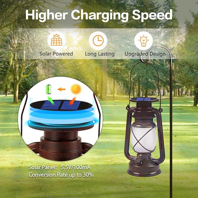 Wondrastical Solar Lanterns Outdoor Waterproof, 2 Pack Flickering Flame LED Hanging Lantern, Bronze Vintage Solar Powered Decorative Lights for Patio Porch Garden Yard Pathway Camping