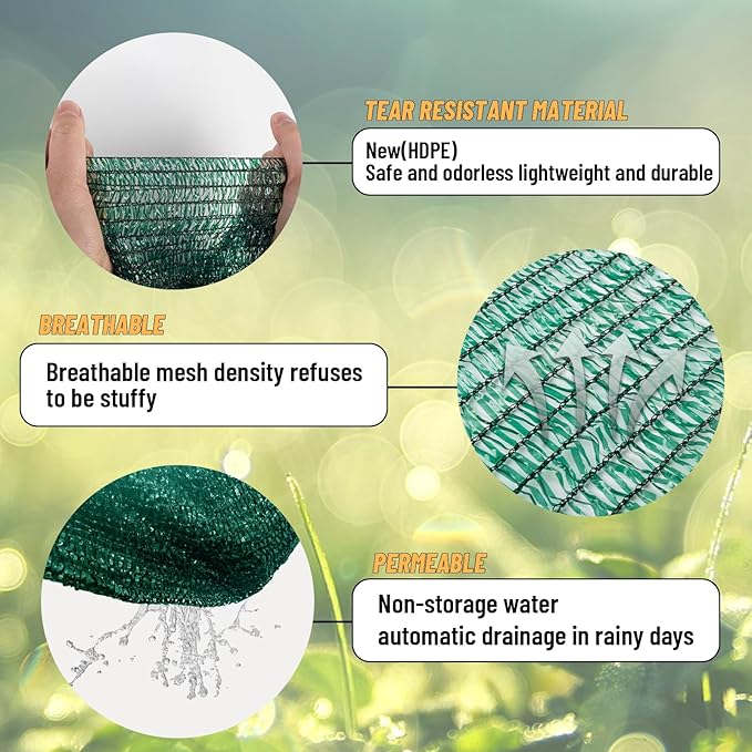 Cool Area 55% 10x12ft Sunblock Shade Cloth Cover Mesh UV Resistant Net for Garden Flower Plant Greenhouse, Dark Green
