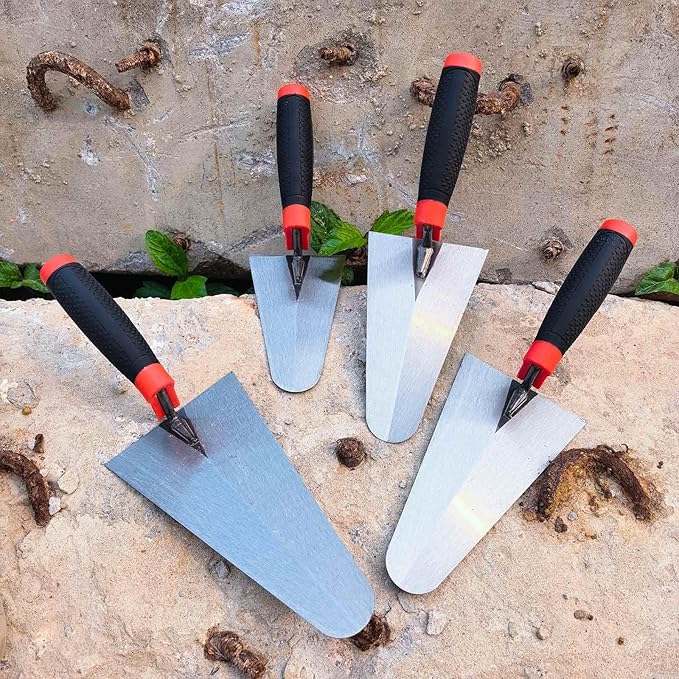 4 Pack Margin Trowel Set, 6” 7” 8” & 9” Carbon Steel Arc Edging Building Bricklaying Trowel, Masonry Trowel Hand Tool Kit for Brickwork, Concrete, Cement, Plaster, Tile Construction Projects