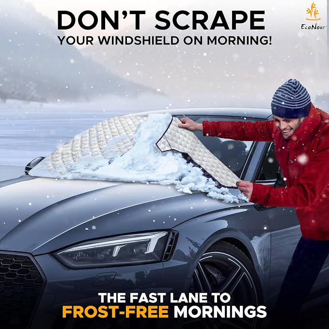 EcoNour Car Windshield Snow Cover - Ice Windshield Cover with 4 Layers Thickness, Snow Protection Cover, Easy to Use, [Universal Fit] for Cars,SUV,Sedan,Hatchback - Medium