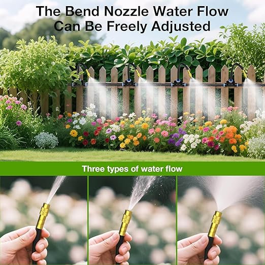 Drip Irrigation System with Brass Nozzles – 2026 Upgrade 100FT Garden Watering Kit with 20Pcs 360° Adjustable Misting Sprinklers Quick Connect Fittings for Raised Beds, Lawn, Patio