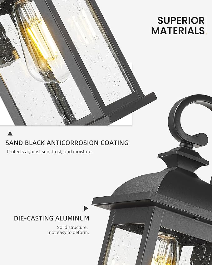 FEMILA 21" Outdoor Wall Light Fixture, 2 Pack Modern Outdoor Wall Sconce, Rust-Proof Waterproof Wall Light with Seeded Glass, Ideal for Porch, Patio, Entryway, Garage, 4FD54B2-2PK BK