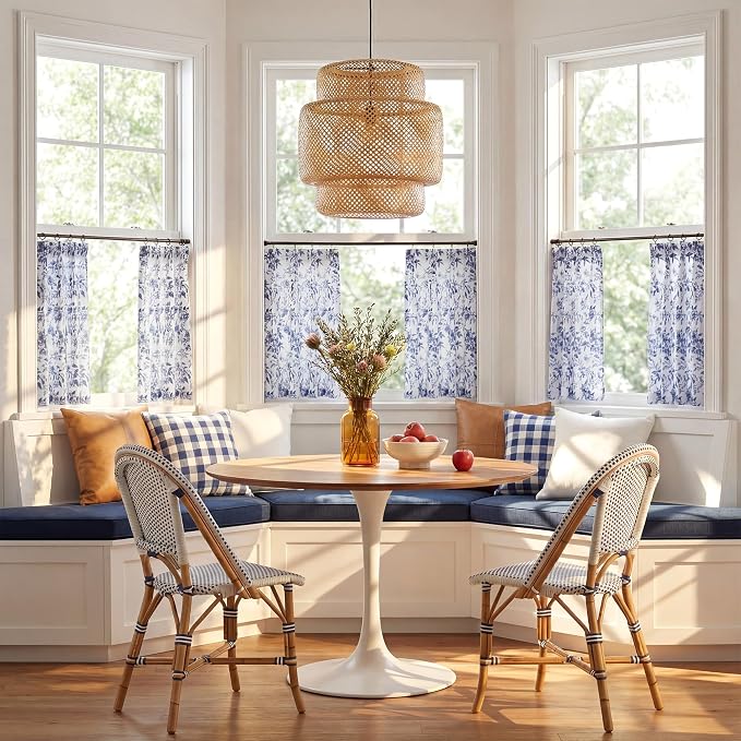 StangH Blue Cafe Curtains 36 Inch Length, Pinch Pleated Peony Floral Small Window Treatment, Elegant Farmhouse Tier Curtains for Kitchen & Bathroom, W26xL36，2 Panels
