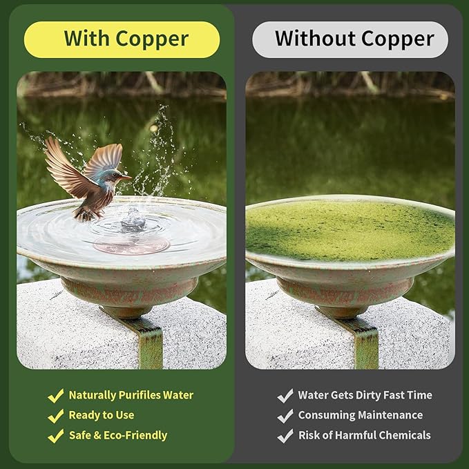 2 Pack Bird Bath Copper Disks, 99.99% Pure Copper Bird Bath Cleaner, Triple-Point Support, All-Season Water Cleaber for Outdoor Bird Baths Bowls