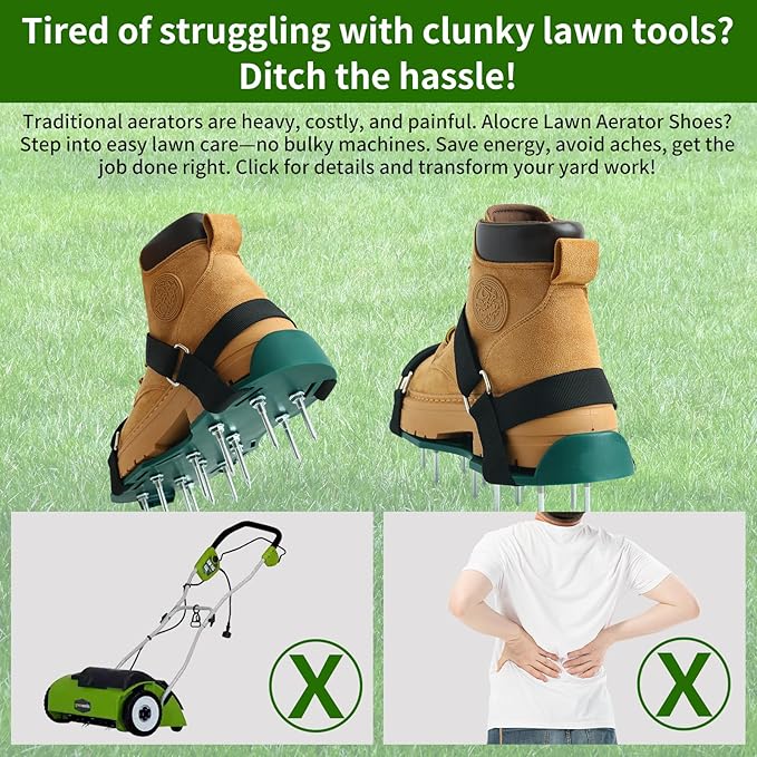 Lawn Aerator Shoes for Grass, Lawn Aerator as Grass Aeration Spiked Sandals with Durable Spikes and Adjustable Straps for Lawn and Garden Patio Grass.