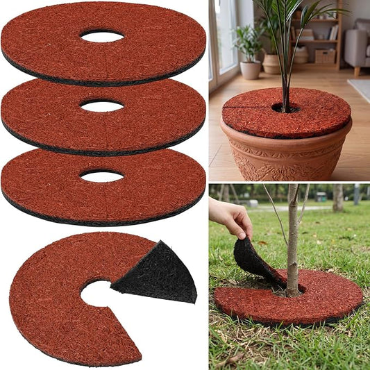 Peryiter 4 Pcs Double Side Rubber Mulch Tree Ring, Heavy Duty Rubber Mulch Mat, Tree Root Protector Mat Reversible Round Root Ring Weed Barrier for Prevent Animal Dig (Red)