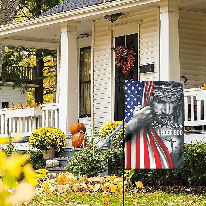 One Nation Under God Garden Flag - Christian - Jesus - USA Double Side Garden Flags House Yard Decor 12x18in