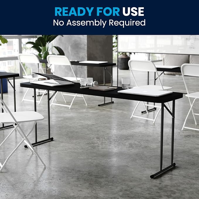 Flash Furniture Kathryn 6' Rectangular Plastic Folding Table, Long Plastic Foldable Table for Indoor/Outdoor Events, Black