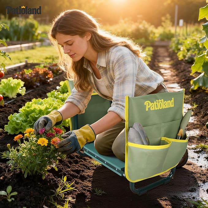 Garden Kneeler and Seat with 1 Gardening Tool Pouch and 1 Tool Bag, 10.2" Widen Heavy Duty Thicken Soft Kneeling Pad, Folding Garden Stool, Outdoor Yard Work Seat, Ideal Gardening Gifts for Mom, Women