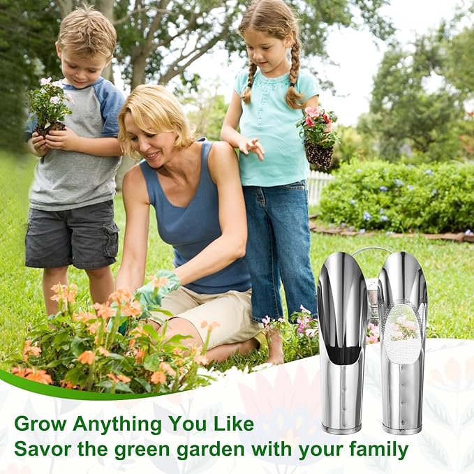 M METERXITY 1-Set Bonsai Soil Scoops, 2inch/5cm Stainless Steel Garden Soil Scoop Bucket Shovels and Soil Sifter for Transplanting/Flower Planting, Small Gardening Tools [Silver Tone]