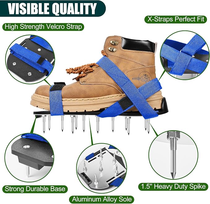 Miuwauer Lawn Aerator Shoes (Upgrade Version (Aluminum Alloy Sole), Black-Blue)