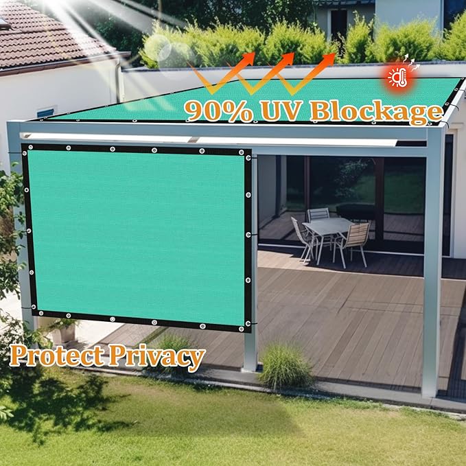 Shade&Beyond Customized Size 90% Sun Shade Cloth with Grommets, 6' X 10' Pergola Shade Cover Canopy, Mesh Tarp Sun Screens for Patio, Outdoor, Garden, Backyard GN01, Turquoise