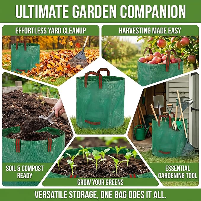 RAINFLOW Reusable Yard Waste Bags - 42 Gallon Outdoor Trash Can,Reusable Lawn Leaf Bags,Standable Garden Waste Bags With 4 Handles,Collapsible Gardening Containers for Lawn and Leaf Trash,Weed Bag 1PC