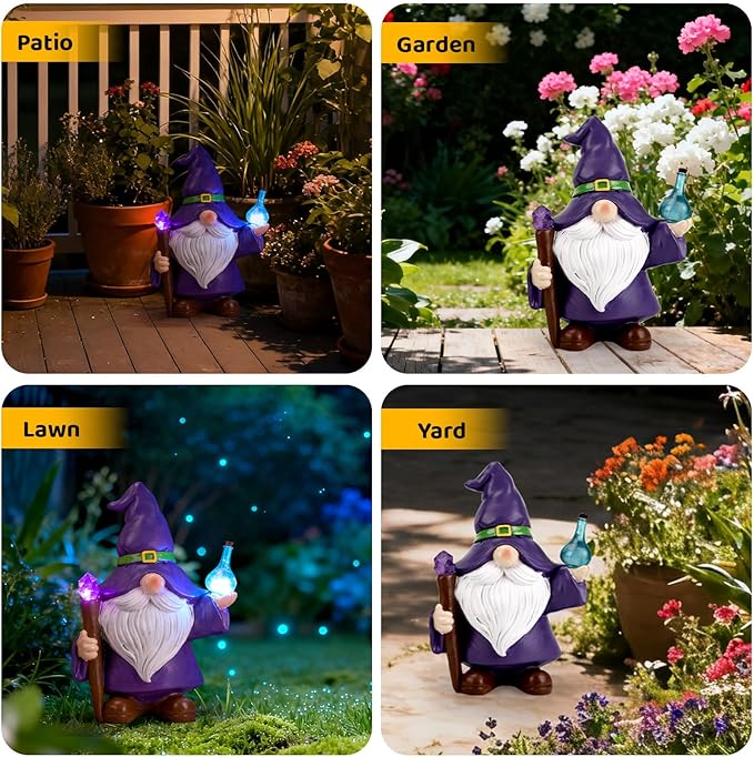 Ecloverlife Garden Gnome Outdoor, Solar Powered Gnomes Garden Decor with Lights for Outside, Front Porch, Patio, Yard, Lawn, Balcony - Housewarming Gift, Birthday Gift for Mom, Grandama, Dad, Grandad