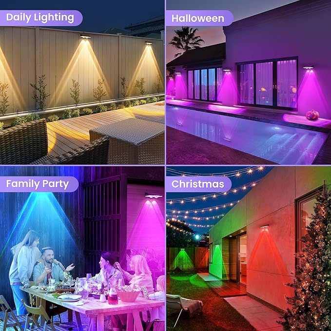 Solar Fence Lights Outdoor 16 Pack - 8 Modes (RGB Cycle/Fixed), Fence Lights Solar Powered for Outside, IP65 Waterproof, Deck Lighting for Wall, Step, Patio, Pathway, Stairs