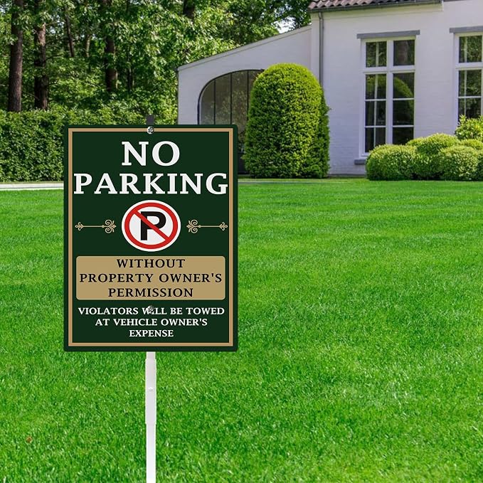 No Parking Yard Sign With Stakes Do Not Park Private Property Reflective Aluminum Yard Signs Rust Free For Lawn Garden Neighborhood (8x12) IN