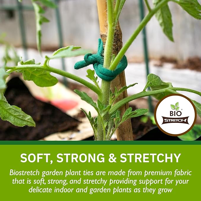 Bio-Stretch Soft Garden Plant Ties for Indoor & Outdoor Plants - Strong & Stretchy Cut-to-Length Plant Tape for Climbing Plants, Tomato Vines & Home Gardening (65 ft / 20M)