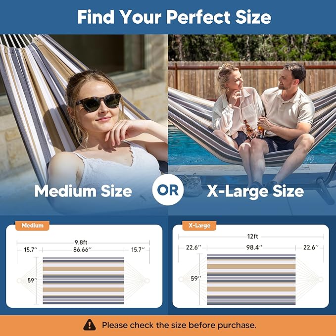 SUNCREAT Large Hammock for Tree, Outdoor Tree Fabric Hammock Only, Coffee Stripes