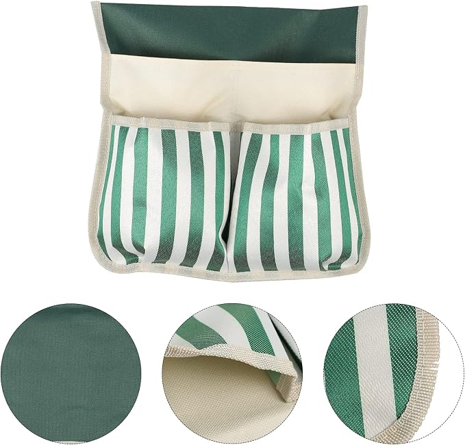 DOITOOL Garden Kneeler Tool Bag Foldable Portable Oxford Cloth Gardening Tool Storage Organizer, Multi- Pockets Gardening Hand Tool Pouch (White and Green Striped)