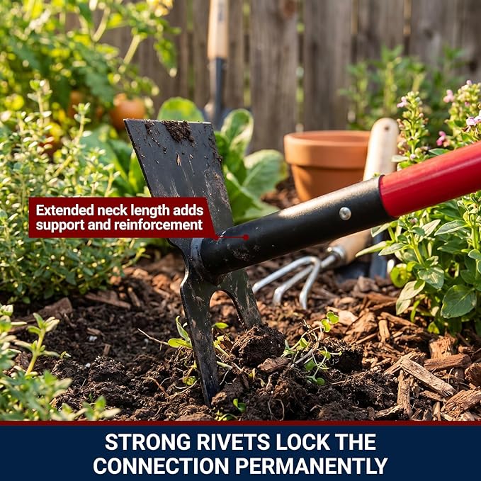 BULLY TOOLS 12-Gauge 2-Prong Weeding Hoe w/Fiberglass Handle - Ideal Heavy-Duty Gardening Tools for Weeding, Garden Soil Prep, Cultivating Beds - Built to Withstand Everyday Yard Work - Made in USA