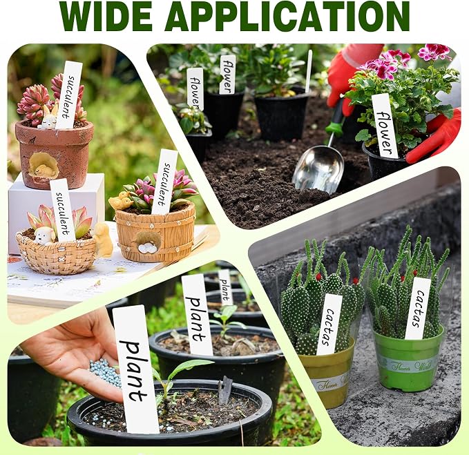Plant Labels 200 Pcs Yuanling for Seeding Plastic Waterproof Plant Name Tags Garden Labels Marker Garden Pots Stakes for Outdoor Potted Plants Belt Permanent Marking Pen (White)