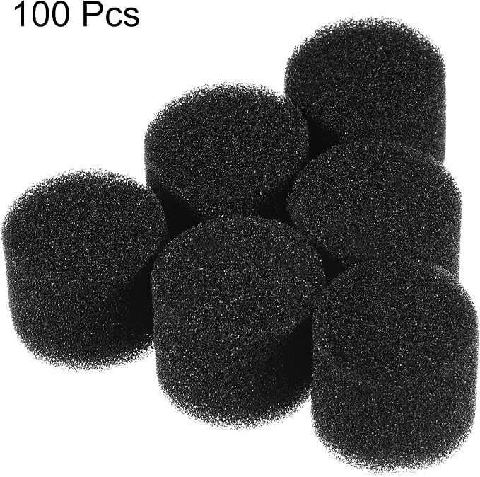 MECCANIXITY 100pcs Hydroponic Sponges, 1" Growing Media Cylindrical Sponges for Home Vegetable Flower Planting, Black