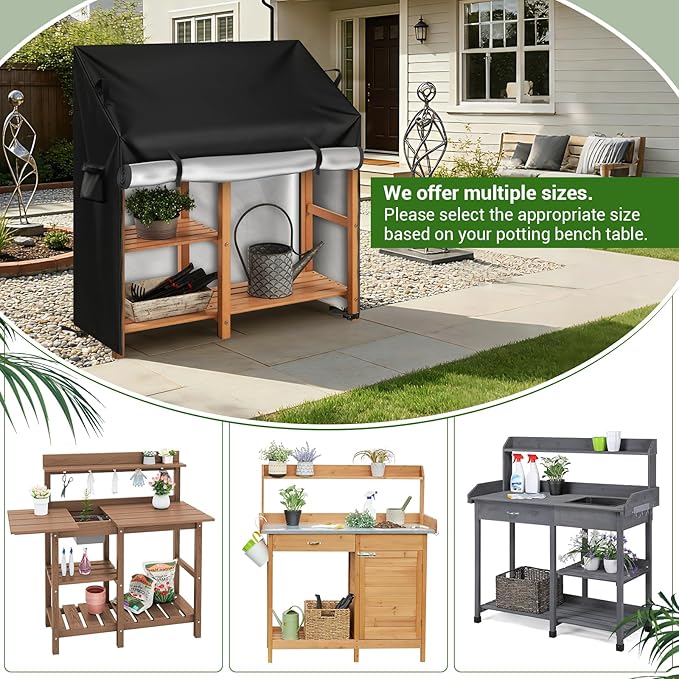 Kasla Potting Bench Cover, Waterproof Cover for Potting Table for Outdoors, Weatherproof Gardening Table for for Outsid Patio Garden Backyard - 46" L×20" W×36/58" H