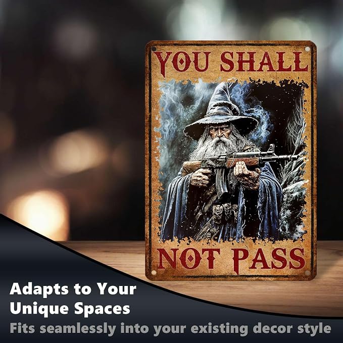 Vintage Witch Tin Sign You Shall Retro Metal Poster Not Pass Funny Gun Wall Art Cafe Office Wall Decorations for Home Bar Pub Club Cafe Shop Man cave Kitchen 16 * 12 In