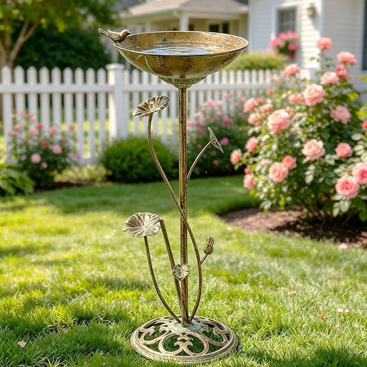 HLQMFHT Diam 11.4" W x 28.5" H Cast Iron Pedestal Bird Bath, Bird Baths for Outdoors,Vintage Metal Bird Bath Garden Yard Decoration