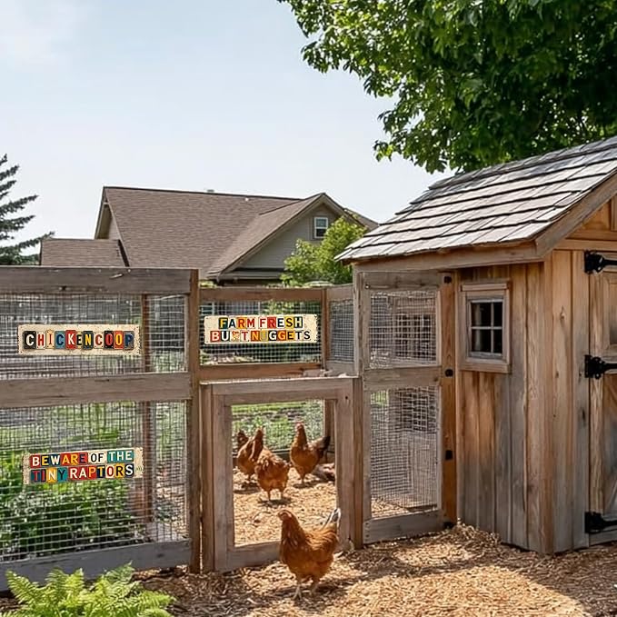Chicken Coop Signs for Outside Beware of The Tiny Raptors Chicken Signs Vintage Farm Chicken Accessories Kitchen Wall Decor Funny Chickens Coops Metal Tin Sign Outdoor Yard Decorations Gifts 16x4 Inch